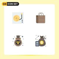 4 Flat Icon concept for Websites Mobile and Apps music pollution audio shopping waste Editable Vector Design Elements