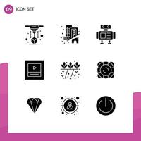 Pack of 9 Modern Solid Glyphs Signs and Symbols for Web Print Media such as plant grower robot agriculture player Editable Vector Design Elements