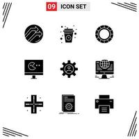 Universal Icon Symbols Group of 9 Modern Solid Glyphs of profile gear relax video game Editable Vector Design Elements