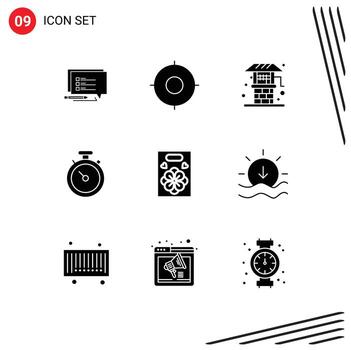 Editable Vector Line Pack of 9 Simple Solid Glyphs of flower navigation ux map well Editable Vector Design Elements