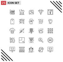 Universal Icon Symbols Group of 25 Modern Lines of font color reference geometrical pitch fork Editable Vector Design Elements