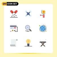 Universal Icon Symbols Group of 9 Modern Flat Colors of find marketing construction finance card Editable Vector Design Elements