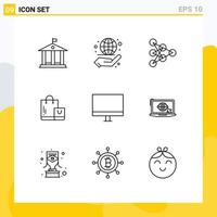 Pack of 9 Modern Outlines Signs and Symbols for Web Print Media such as gadget computers deep shop ecommerce Editable Vector Design Elements