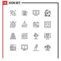 16 iconos creativos signos y símbolos modernos de configuración de acuerdo de pantalla de servidor educación elementos de diseño vectorial editables vector
