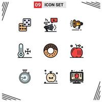 Universal Icon Symbols Group of 9 Modern Filledline Flat Colors of apple donut loud speaker weather temperature Editable Vector Design Elements