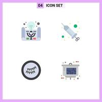 Set of 4 Vector Flat Icons on Grid for active learning sleep project management procedure presentation Editable Vector Design Elements