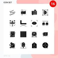 16 Thematic Vector Solid Glyphs and Editable Symbols of desk gear clean design fax machine Editable Vector Design Elements