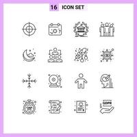 Group of 16 Outlines Signs and Symbols for moon competitive banking coach education Editable Vector Design Elements