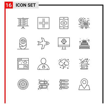 Editable Vector Line Pack of 16 Simple Outlines of computer flight spy boy store Editable Vector Design Elements
