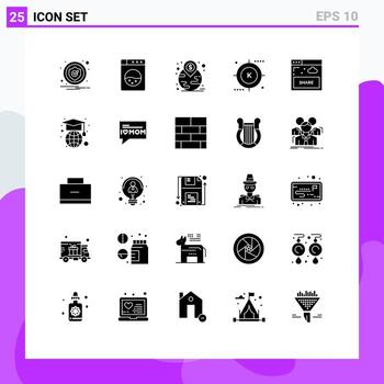 25 Universal Solid Glyphs Set for Web and Mobile Applications sharing interface landmark search media Editable Vector Design Elements