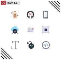 Mobile Interface Flat Color Set of 9 Pictograms of id cloud smart phone protect safe Editable Vector Design Elements