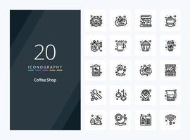 20 Coffee Shop Outline icon for presentation vector