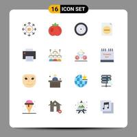 Pack of 16 Modern Flat Colors Signs and Symbols for Web Print Media such as hardware devices heart computers document Editable Pack of Creative Vector Design Elements