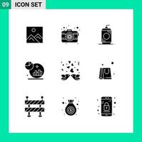 Pictogram Set of 9 Simple Solid Glyphs of couple marketing bottle grown analysis Editable Vector Design Elements