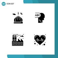 Set of 4 Modern UI Icons Symbols Signs for mosque health moon city pulse Editable Vector Design Elements