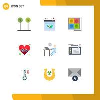 9 Thematic Vector Flat Colors and Editable Symbols of desk pulse building heart tool Editable Vector Design Elements