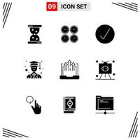 Modern Set of 9 Solid Glyphs and symbols such as arrow graduate wall clocks avatar media player Editable Vector Design Elements