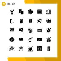 paquete de 25 signos y símbolos de glifos sólidos modernos para medios de impresión web, como elementos de diseño de vectores editables del monitor de construcción de signos de fabricación de respuesta