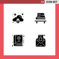 Group of 4 Solid Glyphs Signs and Symbols for cloud book security education thanksgiving Editable Vector Design Elements