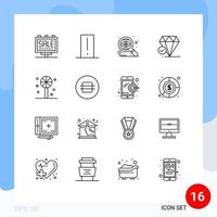 16 iconos creativos, signos y símbolos modernos de caramelo, gran pensamiento, luz, mete, joya, ojo, elementos de diseño vectorial editables vector