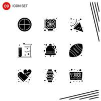 Solid Glyph Pack of 9 Universal Symbols of notification alert celebrate science flasks Editable Vector Design Elements