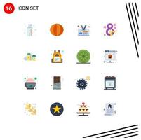 Pack of 16 Modern Flat Colors Signs and Symbols for Web Print Media such as milk food employee ribbon flower Editable Pack of Creative Vector Design Elements