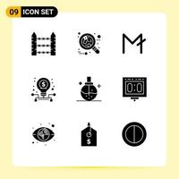 Modern Set of 9 Solid Glyphs Pictograph of stock investment leukemia business crypto Editable Vector Design Elements