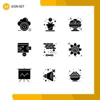 Set of 9 Commercial Solid Glyphs pack for play breaker takoyaki brick remove Editable Vector Design Elements