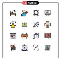 16 Universal Flat Color Filled Lines Set for Web and Mobile Applications male shart alarm monitor timer Editable Creative Vector Design Elements