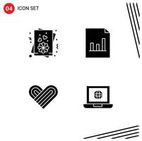Group of 4 Solid Glyphs Signs and Symbols for card laptop analytics heart globe Editable Vector Design Elements