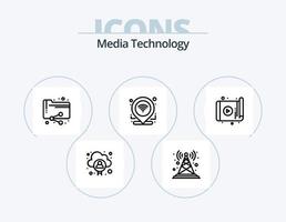 Media Technology Line Icon Pack 5 Icon Design. connection. network. radio antenna. distribute. video vector