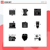 Modern Set of 9 Solid Glyphs Pictograph of e cashbox jug window modal Editable Vector Design Elements