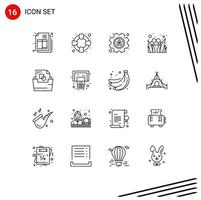 16 Outline concept for Websites Mobile and Apps basket file folder user document folder festival Editable Vector Design Elements