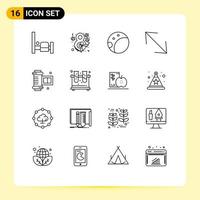 Outline Pack of 16 Universal Symbols of flask chemistry moon camera roll film ancient camera roll Editable Vector Design Elements