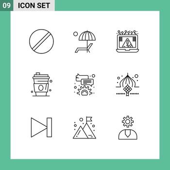 9 User Interface Outline Pack of modern Signs and Symbols of juice alcohol enjoy security cyber Editable Vector Design Elements