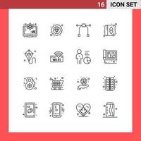 16 Universal Outline Signs Symbols of hotel spring graphic kite elevator indication Editable Vector Design Elements