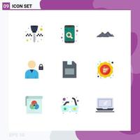 9 Universal Flat Color Signs Symbols of memory card user mountain lock scene Editable Vector Design Elements