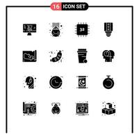 Modern Set of 16 Solid Glyphs and symbols such as world light chip led hardware Editable Vector Design Elements