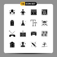 16 Universal Solid Glyph Signs Symbols of lab power dollar charge refresh Editable Vector Design Elements