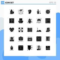 Group of 25 Modern Solid Glyphs Set for person lock analytics key processing Editable Vector Design Elements