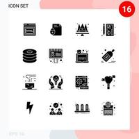 Set of 16 Commercial Solid Glyphs pack for dish page crown graph browser Editable Vector Design Elements