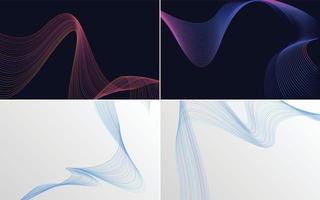 Set of 4 geometric wave pattern background Abstract waving line vector