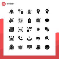 Mobile Interface Solid Glyph Set of 25 Pictograms of camping heart tree location placeholder Editable Vector Design Elements