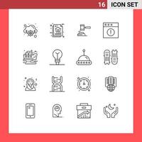Set of 16 Modern UI Icons Symbols Signs for app legal action law hammer Editable Vector Design Elements