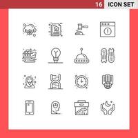 Set of 16 Modern UI Icons Symbols Signs for app legal action law hammer Editable Vector Design Elements