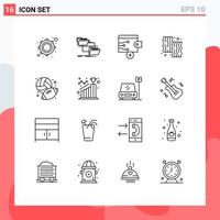 Group of 16 Modern Outlines Set for football farm copy cooking animal Editable Vector Design Elements
