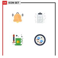 Group of 4 Flat Icons Signs and Symbols for bell drink care result print Editable Vector Design Elements