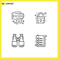 Group of 4 Modern Filledline Flat Colors Set for hand explore lock binoculars check Editable Vector Design Elements