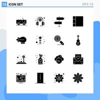 Pictogram Set of 16 Simple Solid Glyphs of direction zeppelin arrows airship grid Editable Vector Design Elements