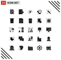 Pictogram Set of 25 Simple Solid Glyphs of medicine injection brightness ringing telephone Editable Vector Design Elements